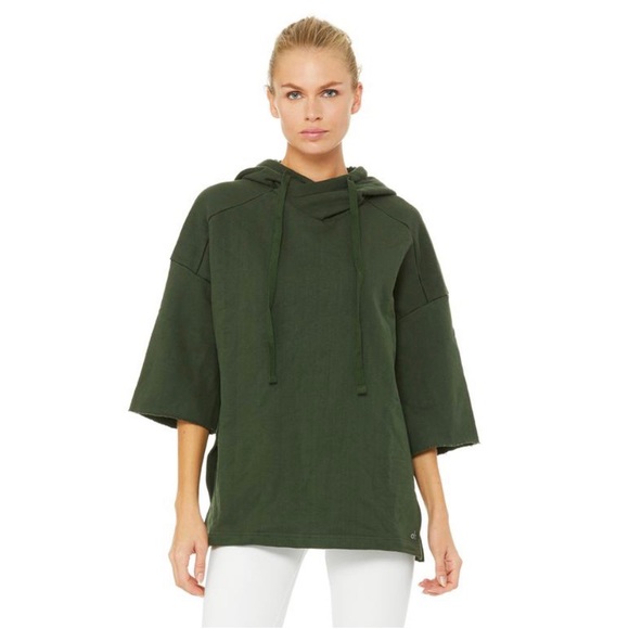 ALO Yoga Tops - ALO Yoga Green Falls Short Sleeve Pullover Hoodie